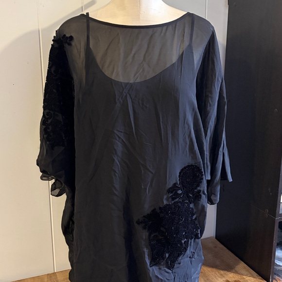 Marina Rinaldi Tops - Marina Rinaldi Sheer 2 Piece Black Blouse with Floral Accents NWT $400 MSRP